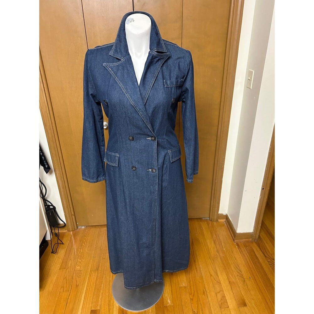 Classic Dark Blue Denim Trench Coat